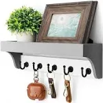 Rebee Vision Key Holder with Mail Organizer Wall Mount - Decorative Home Essentials for Key Rack with 5 Rustic Keys Hooks - Modern House Decor for Entryway (Gray & White)