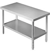 VEVOR Stainless Steel Prep Table, 48 x 24 x 34 Inch, 550lbs Load Capacity Heavy