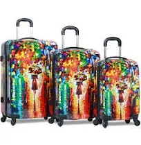 Dejuno Parisian Nights 3-Piece Lightweight Hardside Spinner Upright Luggage Set