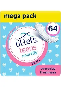 Lil-Lets Teens Liners - 64 Count Pantyliners for Girls - Thin, Absorbent Liners - Soft & Breathable, Fragrance Free for First Periods - Light Days