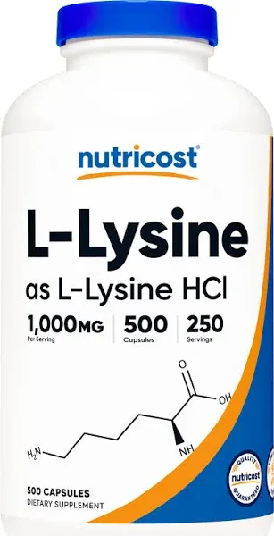 Nutricost, L-Lysine Capsules, 500 mg, 250 Count