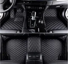 Custom Making Car Floor Mats for 95% Sedan SUV Sports Car Full Coverage Cute Men Women Pads Protection Non-Slip Leather Floor Liners (Black Green Strips)