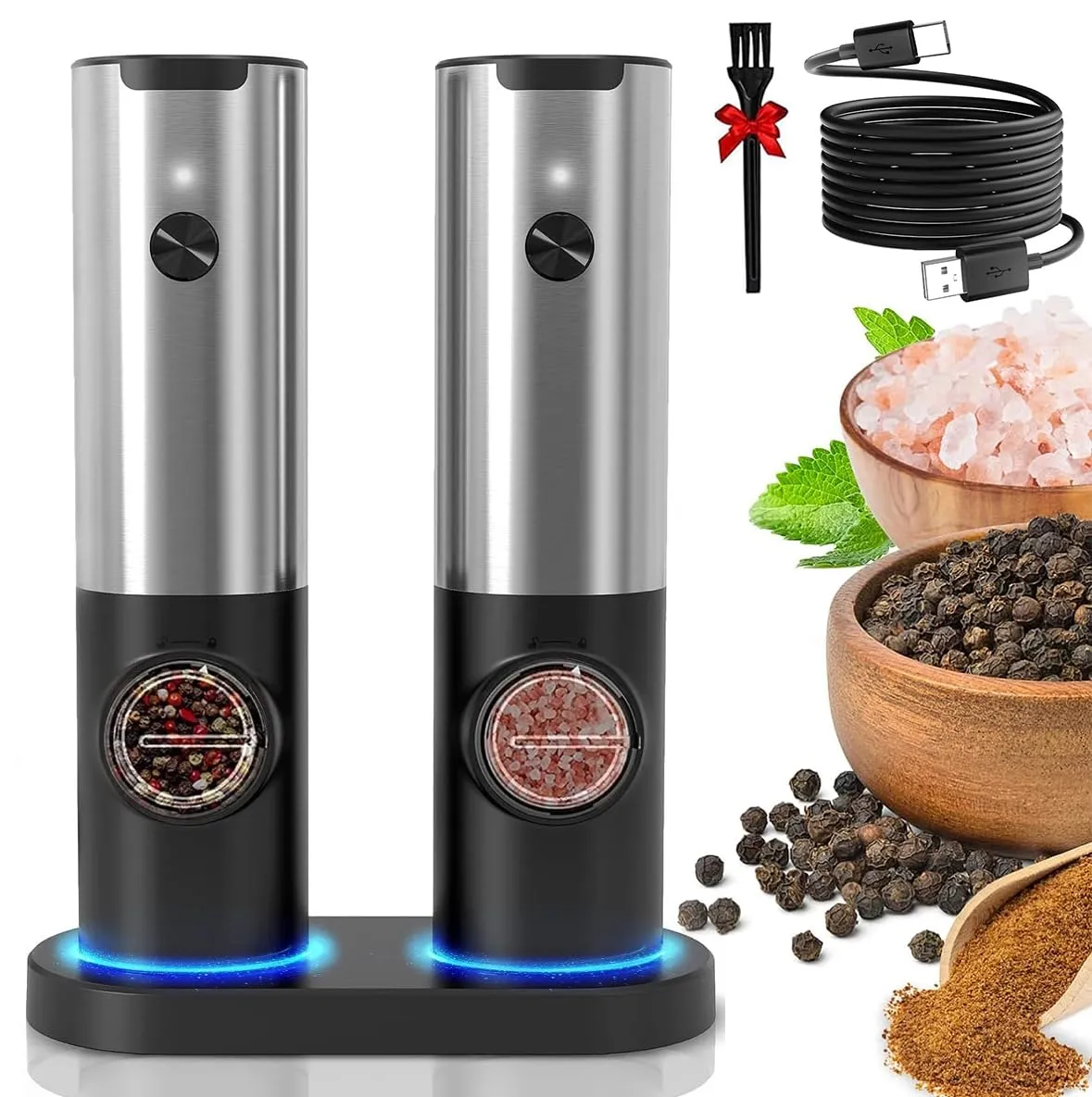 HOMCYTOP Electric Salt and Pepper Grinder Set