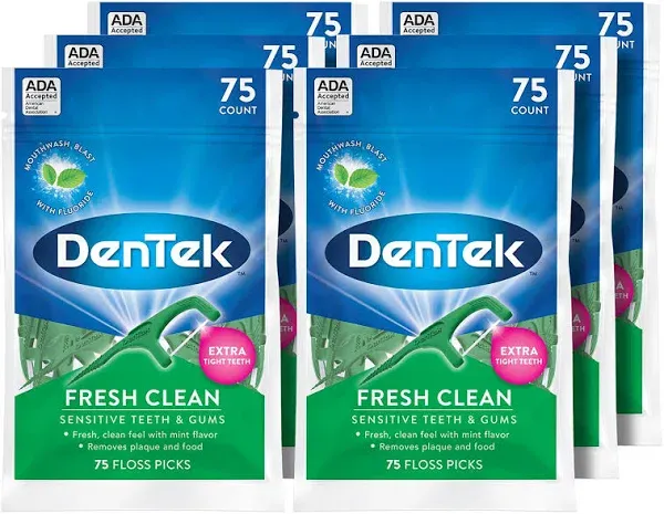 DenTek Fresh Clean Floss Picks, For Extra Tight Teeth, 75 Count 