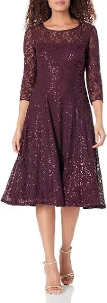 Slny Womens Lace Sequined Midi Dress