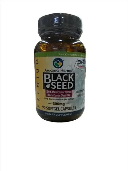 Amazing Herbs Cold-Pressed Black Seed Oil 500mg Softgels - 90 Capsules 