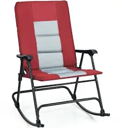 Red Foldable Rocking Padded Portable Camping Chair with Backrest and Armrest