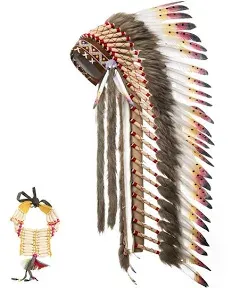 Ballinger Large Native Indian Headdress - Feather Headdress and Choker for Native Decor, Carnival, Halloween and Role Play