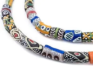 TheBeadChest Painted African Krobo Beads - Full Strand of Ghanaian Tribal Glass Beads for Necklace or Jewelry Making (House Medley)