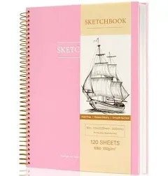 9 x 12 inches Hardcover Sketchbook for Drawing 120 Sheets Spiral Bound Sketch Pad Premium Art Sketchbook Artistic Drawing Painting Writing Paper(68lb/100gsm) for Kids Adults Beginners Artists, Pink