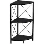 Snughome Corner Shelf with Metal Frame, 3 Tier Corner Storage Organizer, Freestanding Corner Bookshelf Stand Display Rack for Kitchen, Living Room, Black