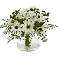 Mixed Daisy Arrangement W/Vase Liquid Illusion Pink Floral