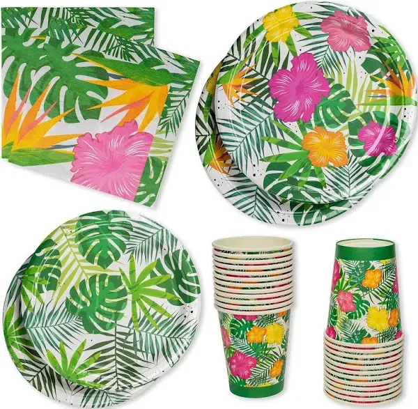 Royal Bluebonnet Luau Plates and Napkins Party Supplies - Set of Tropical Party Plates, Hawaiian Plates and Napkins, Tropical Paper Plates, Luau Party Plates, Hawaiian Party Plates, Tropical Plates