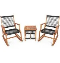 Costway 3 Pieces Acacia Wood Rocking Bistro Set