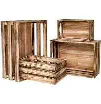 Large Wooden Crates Set of 4 Decorative Storage Box with Handles, Rustic Torched Brown Farmhouse Wooden Crates for Display, Organizer Container Baskets Box for Kitchen, Pantry, Bedroom