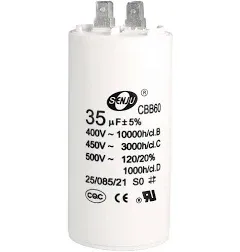 CBB60 Run Capacitor 35uF 450V AC Double Insert 50/60Hz Cylinder 92x44mm White