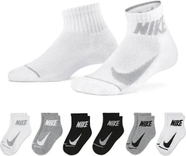 NIKE Boys Socks Ankle Cushioned Everyday School Kids 6 Pair Shoe Size 10C-3Y 