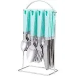 Cutiset 25 Piece Stainless Steel Flatware Set with Hanging Caddy (Green, 25-Piece)