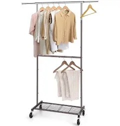 Simple Trending Clothing Garment Rack, Rolling Clothes Rack on Wheels, Chrome