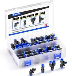 20 Pcs 3/8 Inch od Push to Connect Fittings Kit Air Line Fittings 5 Spliters+5 Elbows+5 tee+5 Straight Air Line Pneumatic Fittings Quick Release Pneumatic Connectors (3/8 20Pcs Blue)