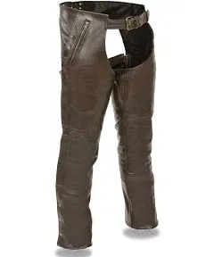 Milwaukee Leather Chaps for Men's Retro Brown Naked Leather - Snap Out