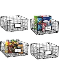 X-cosrack Extra Large Foldable Wall Mount Wire Basket Organizer with Handles (4 Pack)