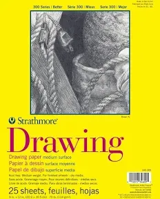 Strathmore 300 Series Drawing Paper Pad, Top Wire Bound, 9x12 inches, 25 Sheets (70lb/114g) - Artist Paper for Adults and Students - Charcoal, Colored Pencil, Ink, Pastel, Marker