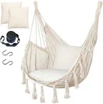 Hammock Chair Hanging Rope Swing, with 2 Cushions and Hardware Kits, Dark Gray