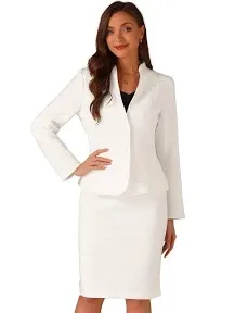 Allegra K 2 Piece Suit Skirt Set for Women's Business Formal Collarless Blazer and Pencil Skirts