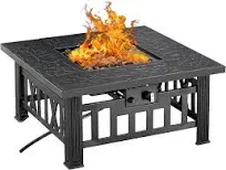 VECELO Propane Gas Fire Table, 30 inch Outdoor Fire Pit, 50,000 BTU Square Firepit with Lid and Lava Rock, Adjustable Flame Steel Fire Table for