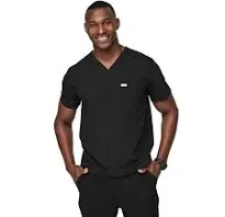 Figs Leon Men&#039;s Three-Pocket Scrub Top Size XS Solid Black V Neck Short Sleeves