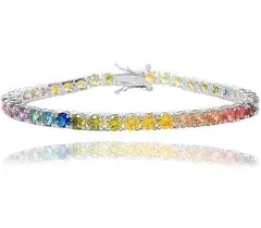 Nyc Sterling Women's Round Rainbow Pride Collection Tennis Bracelet