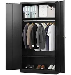 Fesbos Metal Wardrobe Cabinets with Lock,Clothing Locker 72" X 36" X 18" Storage Cabinets for Home Room,Fire Department, School, Employee,Gym,Government (White)