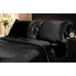 Mk Collection 4pc Soft Silky Satin Solid Color Deep Pocket Sheet Set (Black, Queen)