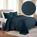 Superior Basket Weave Matelassé Cotton Bedspread Set Deep Sea / Full