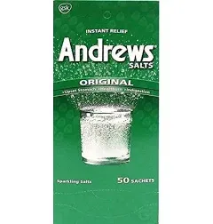 Andrews Salts Original Instant Relief from Upset Stomach, Heartburn, Indigestion 50 Sachets