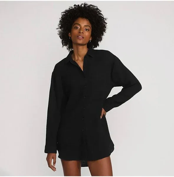 Lands' End Women's Cotton Gauze Button Down Swim Cover-up Shirt Dress