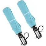 TradMall 2 Pack Travel Umbrella Windproof 46 Inches Large Canopy Reinforced Fiberglass Ribs Auto Open & Close, Sky Blue