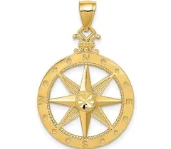 14k Yellow Gold Solid Diamond-cut Polished Compass Charm Pendant