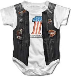 Harley-Davidso<wbr/>n Baby Boys&#039; Faux Leather Vest Short Sleeve Creeper, White (9/12M)