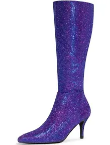 Sparkle Glitter Pointy Toe Stiletto Heel Knee High Boots