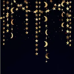 Gold Star Moon Garland Decorations Hanging Garands Streamers Banner Backdrop ...