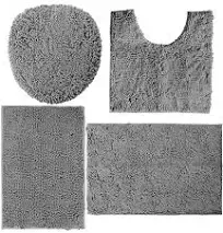 Durable 4-Piece Machine Washable Bathroom Rugs with Stylish Chenille Fabric