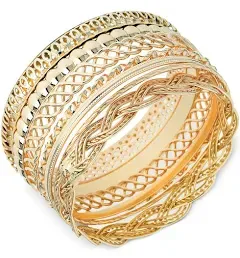 GUESS Silvertone 7-Piece Textured Bangle Bracelet Set