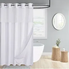 WPM No Hooks Required Shower Curtain with Snap-in Liner Waffle Weave Design, Hotel Grade Style Waterproof & Washable, Mesh top Window Easy Snaphook Bathroom Gray Curtains (72"x86" W/Liner, Grey)