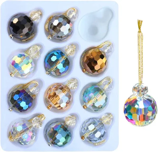 12 Pcs Multicolor Crystal Glass Christmas Balls Ornaments, 0.87&#034; Mini Colorful P