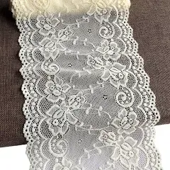 LaceRealm 7 Inch Wide Floral Stretchy Lace Elastic Trim Fabric for Garment & DIY Craft Supply- 5 Yard (7020 White)