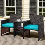 Shintenchi Wicker Patio Conversation Furniture Set with Detachable Chairs &amp; Table and Two Removable Cushions,Rattan Wicker Lover Chair for Patio,Garden, Courtyard and Lawn Backyard (Blue)