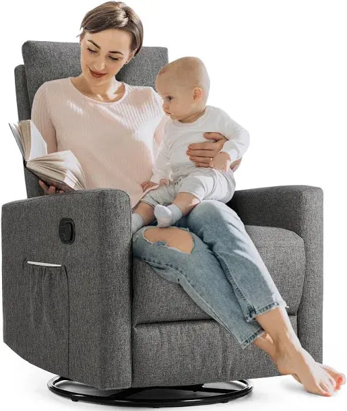 Sweetcrispy Recliner Chair Swivel Rocking Glider Rocker Recliner Nursery Chair with Extra Large Footrest for Living Room