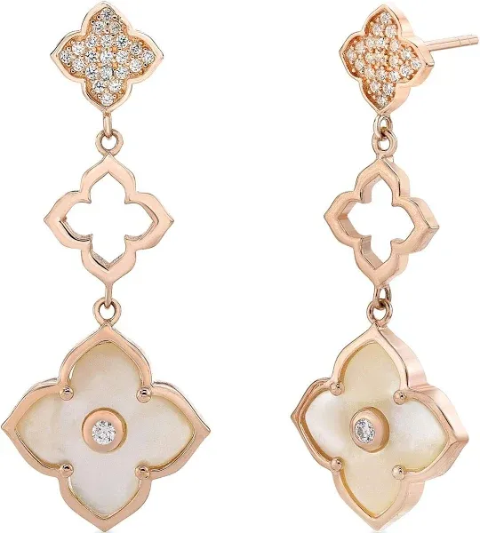 Lavari Jewelers Women's Three Flower Drop Dangle Earrings